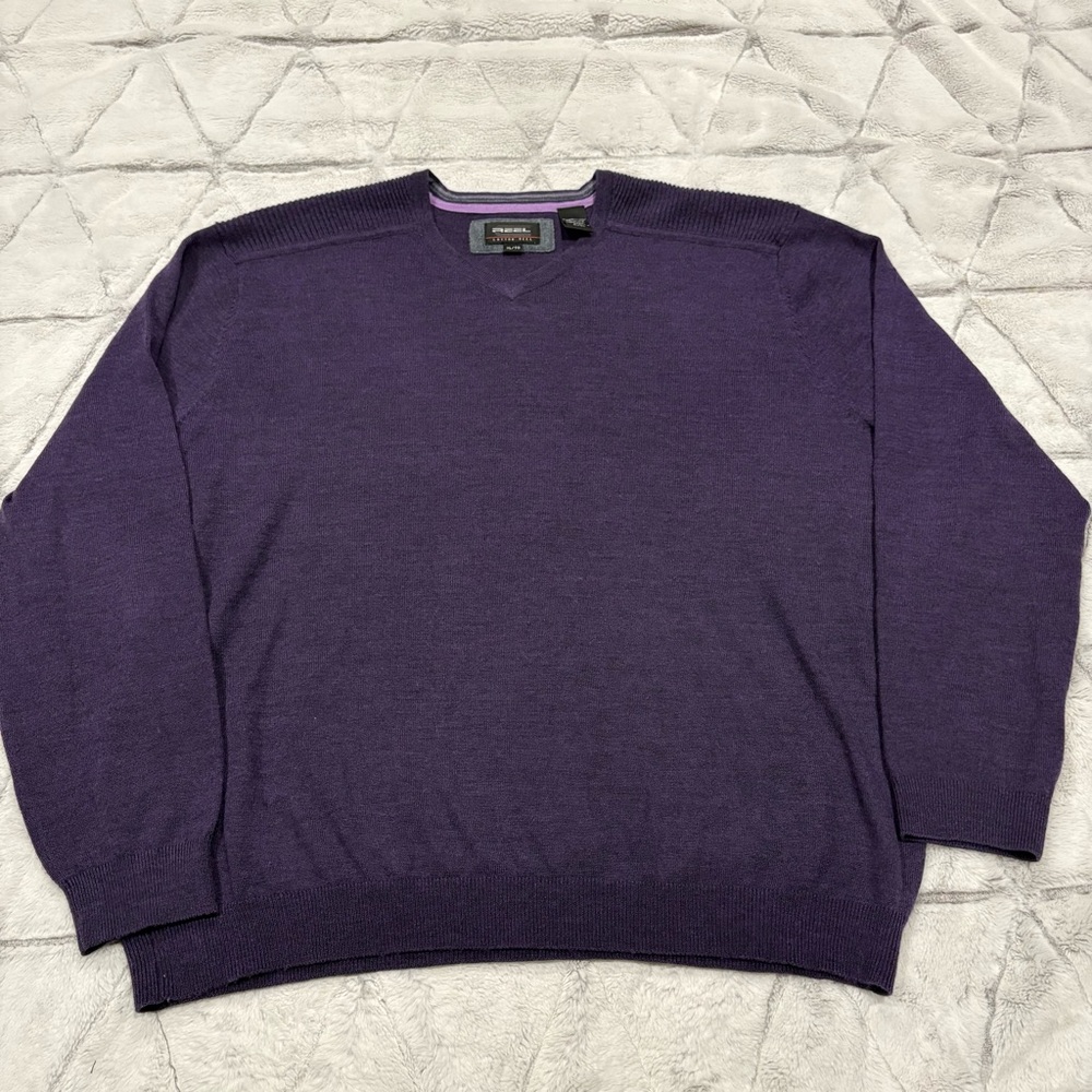 Cotton Reel Merino Wool Blend Men’s Sz Xl Purple Long Sleeve Sweater